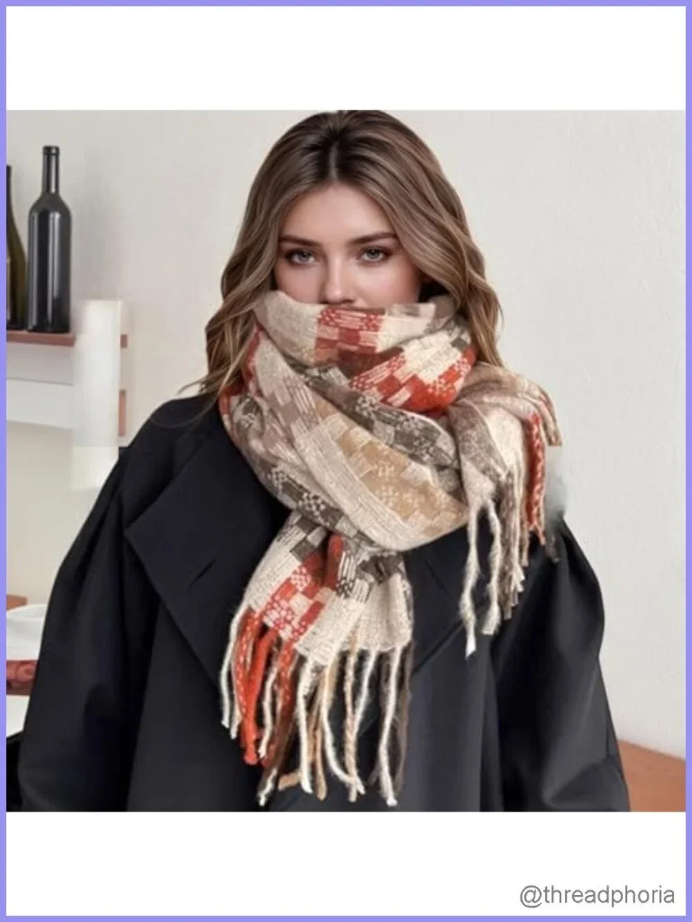 Oversized Plaid Blanket Scarf for Women Cashmere Feel Winter Wrap